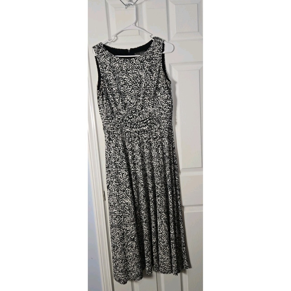 J Howard Black and White Stretch Women Dress Midi Size 12 Fit & Flair